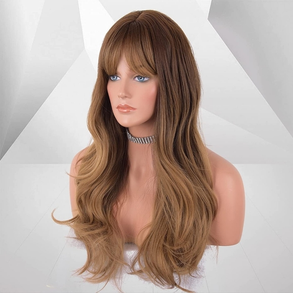 Ombre Brown Wig with Bangs - Picture 3 of 6